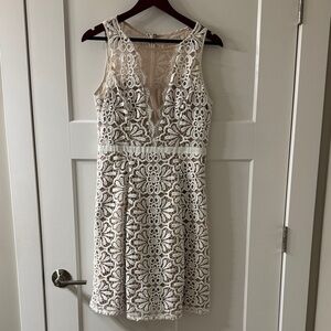 Adrianna Papell White Floral Lace Mini Dress